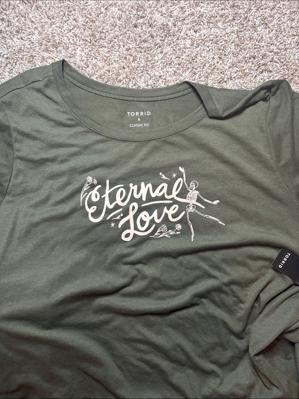 torrid Olive Green Classic Fit Tee with Printed Care Label
